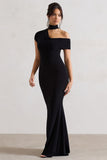 Margaux Black One-Shoulder Maxi Dress With Halter-Collar