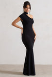 Margaux Black One-Shoulder Maxi Dress With Halter-Collar