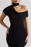Margaux Black One-Shoulder Maxi Dress With Halter-Collar