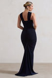Aida Navy Ruched V-Neck Split Maxi Dress