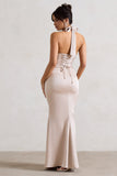 Sacha Champagne Satin Corset Style Maxi Dress With Wrap Skirt