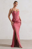 Ardelle Rose Pink Satin Corseted Wrap Maxi Dress