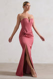 Ardelle Rose Pink Satin Corseted Wrap Maxi Dress