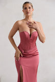 Ardelle Rose Pink Satin Corseted Wrap Maxi Dress