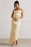 Santi Lemon Satin Cowl-Neck Asymmetric Maxi Dress