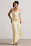 Santi Lemon Satin Cowl-Neck Asymmetric Maxi Dress