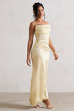 Santi Lemon Satin Cowl-Neck Asymmetric Maxi Dress