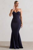 Idyllic Navy Strapless Corset Style Fishtail Maxi Dress