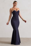 Idyllic Navy Strapless Corset Style Fishtail Maxi Dress