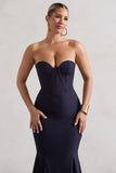 Idyllic Navy Strapless Corset Style Fishtail Maxi Dress
