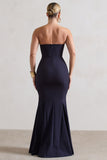 Idyllic Navy Strapless Corset Style Fishtail Maxi Dress
