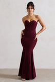Idyllic Burgundy Strapless Corset Style Fishtail Maxi Dress