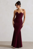 Idyllic Burgundy Strapless Corset Style Fishtail Maxi Dress