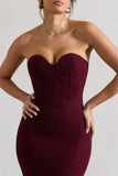 Idyllic Burgundy Strapless Corset Style Fishtail Maxi Dress