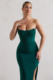 Eletta Bottle Green Ruched Bandeau Asymmetric Maxi Dress