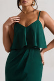 Faro Bottle Green Strappy Draped-Neck Wrap Midi Dress