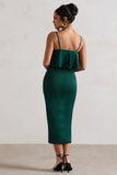 Faro Bottle Green Strappy Draped-Neck Wrap Midi Dress