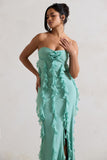 Gardenia Mint Green Strapless Ruffle Maxi Dress With Corsage