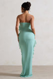 Gardenia Mint Green Strapless Ruffle Maxi Dress With Corsage