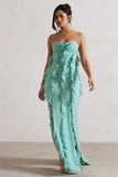 Gardenia Mint Green Strapless Ruffle Maxi Dress With Corsage