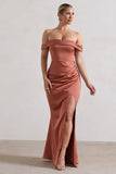 Katia Rust Satin Bardot Maxi Dress
