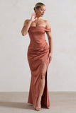 Katia Rust Satin Bardot Maxi Dress