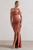Katia Rust Satin Bardot Maxi Dress