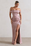 Katia Blush Pink Satin Bardot Maxi Dress
