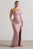 Katia Blush Pink Satin Bardot Maxi Dress