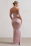 Katia Blush Pink Satin Bardot Maxi Dress