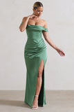 Katia Soft Green Satin Bardot Maxi Dress