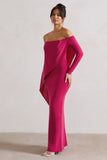Jana Dark Pink Bardot Cape Maxi Dress