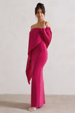 Jana Dark Pink Bardot Cape Maxi Dress