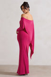 Jana Dark Pink Bardot Cape Maxi Dress