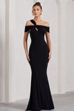 Captivating Black Strappy Asymmetric Cut-Out Maxi Dress