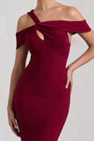 Captivating Berry Red Strappy Asymmetric Cut-Out Maxi Dress