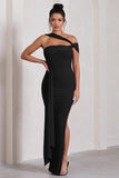 To The Max Black Strappy Asymmetric Split Maxi Dress With Drape