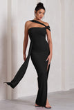 To The Max Black Strappy Asymmetric Split Maxi Dress With Drape