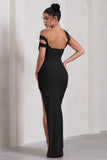 To The Max Black Strappy Asymmetric Split Maxi Dress With Drape
