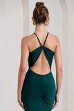 Brianna Bottle Green Sleeveless Halter-Neck Open-Back Maxi Dress