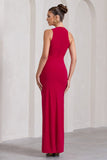 Nalani Red Sleeveless Cut-Out Split Maxi Dress