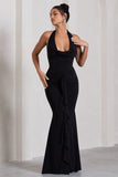 Kaia Black Ruched Cowl-Neck Maxi Dress With Drape