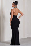 Kaia Black Ruched Cowl-Neck Maxi Dress With Drape
