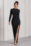 Miley Black Long-Sleeved Open-Back Wrap Maxi Dress