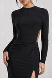 Miley Black Long-Sleeved Open-Back Wrap Maxi Dress