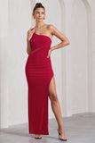My Night Red One Shoulder Sleeveless Cut-Out Split Maxi Dress