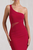 My Night Red One Shoulder Sleeveless Cut-Out Split Maxi Dress