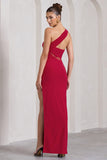 My Night Red One Shoulder Sleeveless Cut-Out Split Maxi Dress