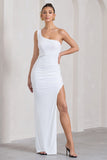 My Night White One Shoulder Sleeveless Cut-Out Split Maxi Dress