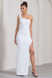 My Night White One Shoulder Sleeveless Cut-Out Split Maxi Dress